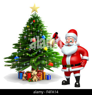 3d reso illustrazione di Babbo Natale con albero di natale Foto Stock