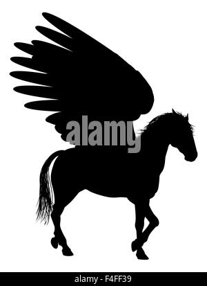 Pegaso mitico cavallo alato in Silhouette Foto Stock