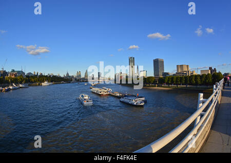 Fish-eye dell'hub commerciale di Londra Waterloo Bridge Foto Stock