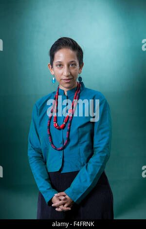 Bidisha, il British Indian emittente e giornalista, all'Edinburgh International Book Festival 2015. Foto Stock