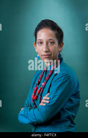 Bidisha, il British Indian emittente e giornalista, all'Edinburgh International Book Festival 2015. Foto Stock