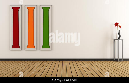 Stanza vuota con colorati dipinti sulle pareti - 3D Rendering Foto Stock