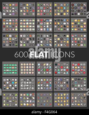 Icone grandi set, 600 vector pittogramma di colore piatto Illustrazione Vettoriale