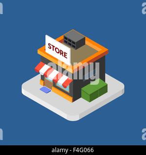 Isometrica piatta logo del negozio, isolato icona vettore Illustrazione Vettoriale