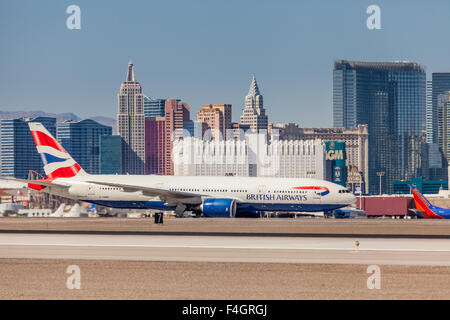 British Airways in rullaggio a Las Vegas all'Aeroporto Internazionale di McCarran Foto Stock
