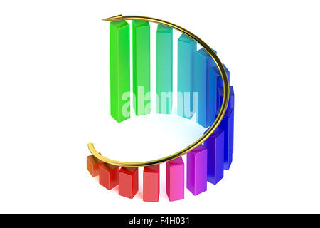 Crescente grafico a torta con la freccia isolati su sfondo bianco Foto Stock