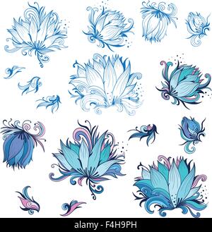 Raccolta di vettore floreali schizzo di contorno e le forme colorate per la gara di nozze e la progettazione di eventi Illustrazione Vettoriale