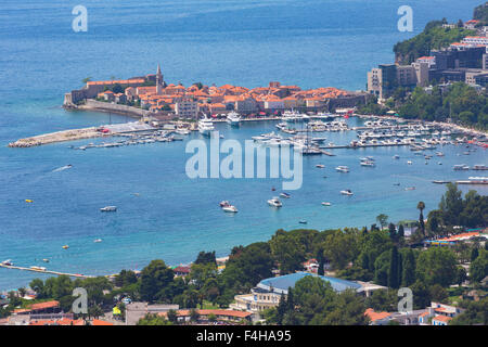 Budva, Montenegro. Vista generale della Città Vecchia. Foto Stock