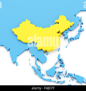 Mappa con la Cina in giallo Foto Stock