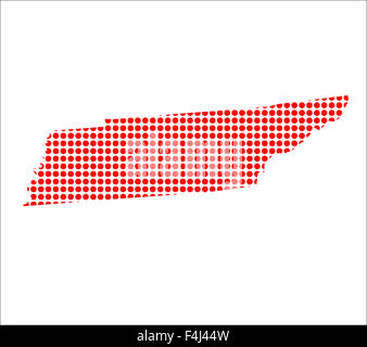 Una mappa dello stato del Tennessee ha creato da una serie di punti rossi su sfondo bianco Foto Stock