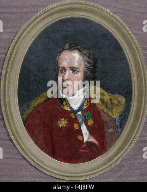 Maximilien Sebastien Foy (1775-1825). Francese leader militare, statista e scrittore. Ritratto. Incisione di A. Lefevre. Xix secolo. Colorati. Foto Stock