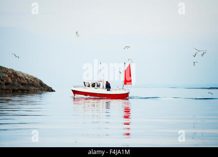 Una barca da pesca in mare. Foto Stock