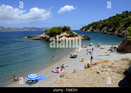 S'Illot spiaggia presso il Victoria Penisola, Maiorca, Maiorca, isole Baleari, Spagna Foto Stock