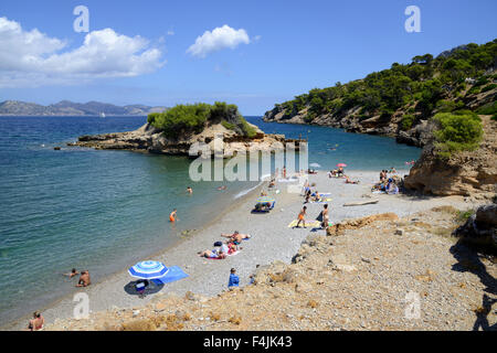 S'Illot spiaggia presso il Victoria Penisola, Maiorca, Maiorca, isole Baleari, Spagna Foto Stock