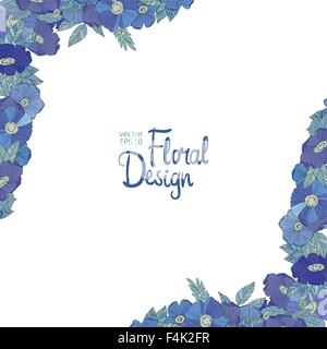 Blu bordo floreale realizzato con fiori di campo Illustrazione Vettoriale
