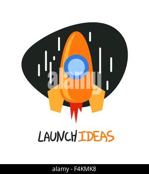 Start up logo a razzo, concetto simbolo del vettore, trendy icona piatta Illustrazione Vettoriale