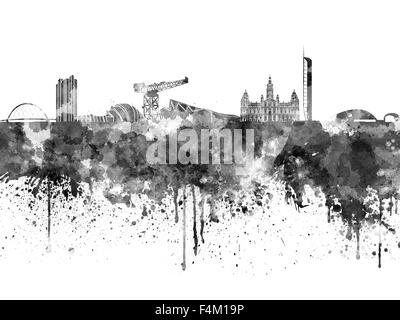 Lo skyline di Glasgow in nero acquerello Foto Stock
