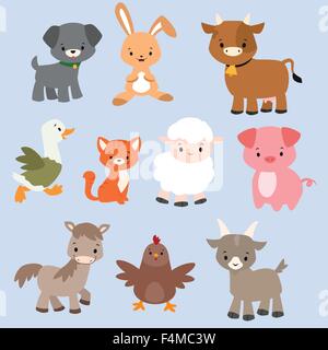 Un set di Cartoon carino gli animali della fattoria Illustrazione Vettoriale