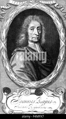 JOHN RAY (1627-1705) naturalista inglese in una xilografia dal suo libro 1693 Synopsis methodica animalium quadrupedum et serpentini generis Foto Stock