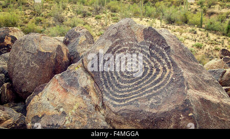 Segnale Petroglyph Hill's, il Parco nazionale del Saguaro, Arizona Foto Stock