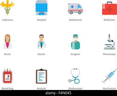 Ospedale e medicina le icone a colori su sfondo bianco. Illustrazione Vettoriale