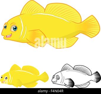 Alta qualità di limone pesce ghiozzo personaggio dei fumetti includono design piatto e Line Art versione Illustrazione Vettoriale