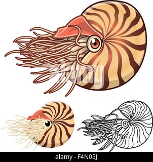 Alta qualità Nautilus personaggio dei fumetti includono design piatto e Line Art versione Illustrazione Vettoriale