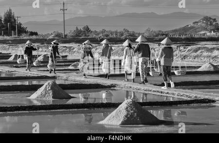 Gruppo sale sale di agricoltori gravano sulle saline Foto Stock