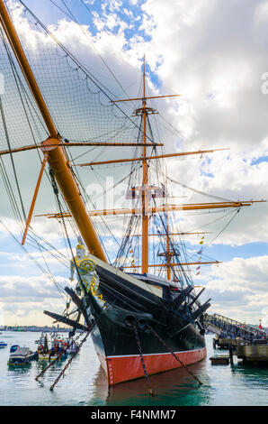 Il ferro vittoriano mondati guerriero HMS a Portsmouth Historic Dockyard, Hampshire, Inghilterra. Foto Stock