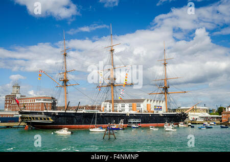 Il ferro vittoriano mondati guerriero HMS a Portsmouth Historic Dockyard, Hampshire, Inghilterra. Foto Stock