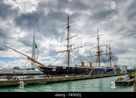 Il ferro vittoriano mondati guerriero HMS a Portsmouth Historic Dockyard, Hampshire, Inghilterra. Foto Stock