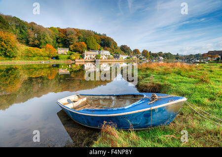 I colori autunnali e riflessioni a Lerryn un pittoresco villaggio sul fiume Lerryn in Cornovaglia Foto Stock