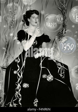 L'attrice Janis Paige Festeggia Capodanno 1950, STATI UNITI D'AMERICA Foto Stock