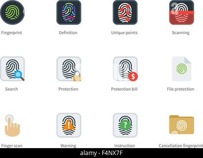 Impronte digitali icone a colori su sfondo bianco Illustrazione Vettoriale