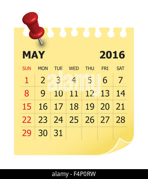 Semplice calendario per il mese di maggio 2016 Foto Stock