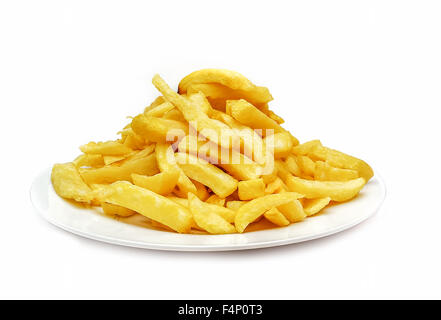 Potato Chips sul piatto bianco studio shot Foto Stock