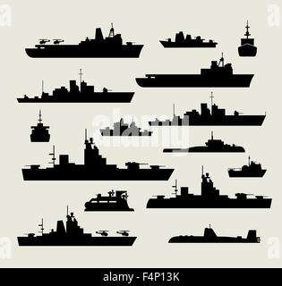 Sagome di navi da guerra Illustrazione Vettoriale
