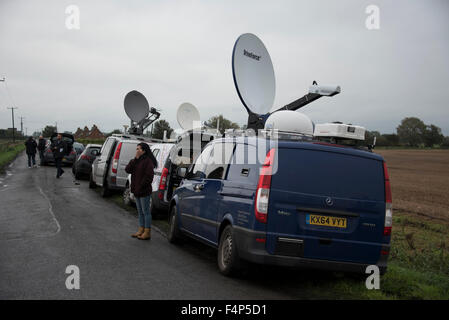 Lakenheath, Suffolk, Regno Unito. Xxi oct, 2015. RAF Lakenheath FA-18 Hornet crash scena Credito: Jason Marsh/Alamy Live News Foto Stock