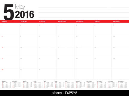 Tabella semplice calendario per l'anno 2016 Foto Stock