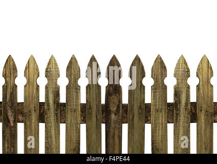 In legno antico Picket Fence su sfondo bianco Foto Stock