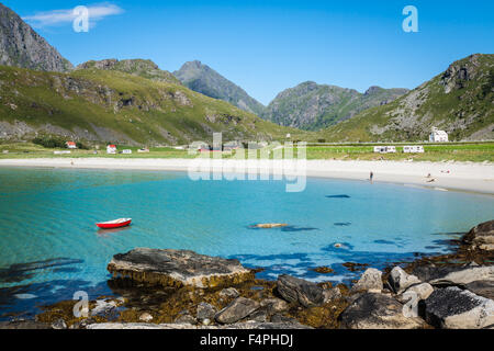 Bellissima vista alla spiaggia Eggum in Norvegia, Isole Lofoten Foto Stock