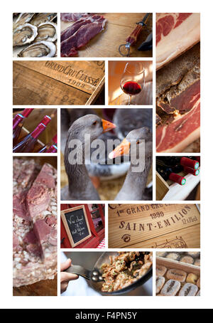 Piatti e vini francesi su un collage Foto Stock