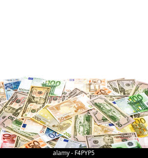Dollari americani e di banconote in euro. Sfondo di denaro. Affari e finanza concept Foto Stock
