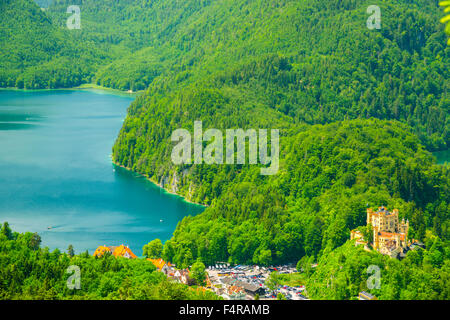 Regione di Allgäu, Alpi lago alpino, Baviera, paesaggio di montagna, lago di montagna, Germania, Europa, Hohenschwangau, castelli reali, Algovia, c Foto Stock