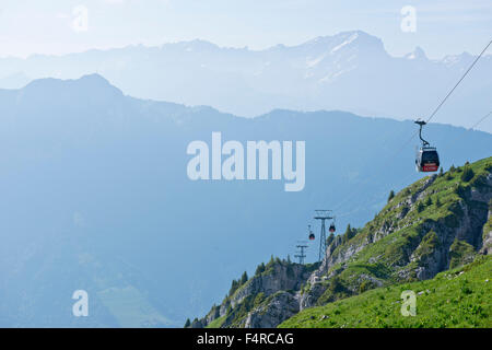 Leysin, montagna, montagne, funivia, gondola, trasporti, Vaud, VD, Alpes vaudoises, Vaud Alpi, Alpi, Svizzera, estate Foto Stock