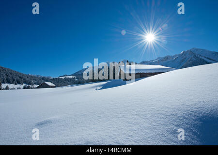 Les muschi, montagna, montagne, chalet, neve, Vaud, VD, Alpes vaudoises, Vaud Alpi, Alpi, Svizzera inverno, pass, Col des Mo Foto Stock