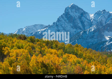 Stati Uniti d'America, STATIUNITI, America, Colorado, San Juan Mountains, picco, fogliame, autunno, colore rosso, gamma, montagna, paesaggi, natura Foto Stock