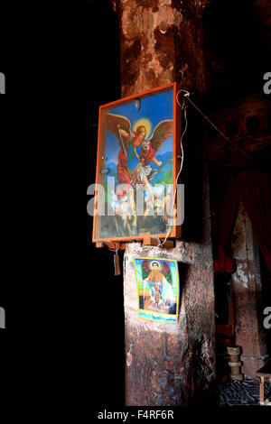 Il murale nella chiesa della roccia Abreha Atsbeha, Monastero Abreha wa Atsbeha, Foto Stock