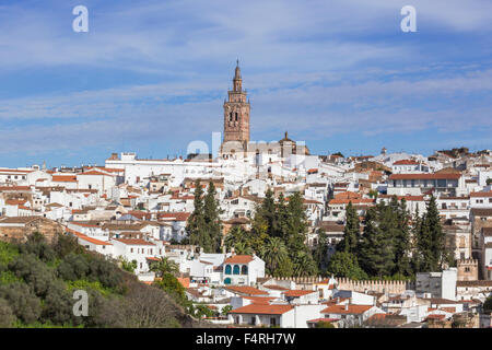 Città, Estremadura, Regione di Jerez de los Caballeros, San Miguel, Spagna, Europa, molla, architettura, Belfry, celebrazione, chiesa Foto Stock