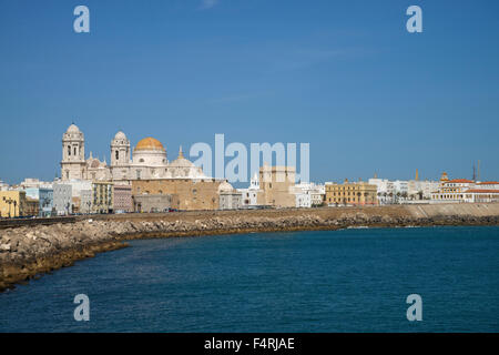 Andalusia, Spagna, Europa, Esterno, giorno, Cadice, Costa de la Luz, vista città, paese, città, nessuno, cattedrale, Chiesa, edificio cons Foto Stock